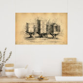 Poster Vintage ruches apicoles Imprimer (Cuisine)
