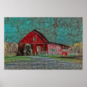 Poster Vintage Rustic Old Red Teal Texture Barn