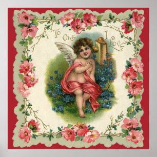 Poster Vintage Saint-Valentin victorien Chérubin au télép