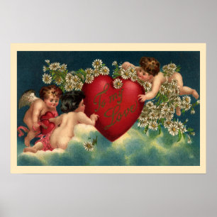 Poster Vintage Saint-Valentin victorien Chérubins au Para