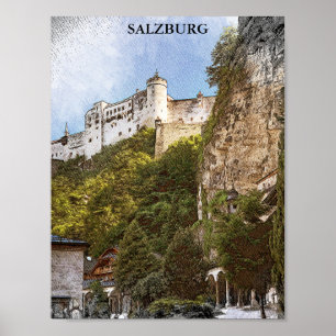 Poster Vintage Salzbourg Autriche Voyage Panorama