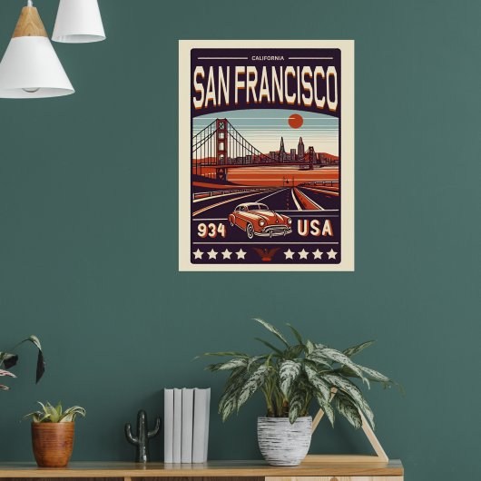 Poster Vintage San Francisco City voiture classique, Cali (Salon 1)