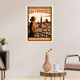 Poster Vintage San Francisco City vue sur la Californie