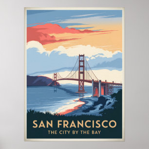 Poster Vintage San Francisco Golden Gate Bridge - Retro