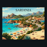 Poster Vintage Sardinia Italy Travel Illustration<br><div class="desc">Transport your friends and family to the turquoise waters of the Mediterranean with this stunning vintage-style travel Poster. Inspired by the iconic mid-century travel posters of the 1950s and 60s, this illustration captures the rugged beauty of Sardinia, Italy. Featuring the sun-drenched cliffs, colorful umbrellas of the Costa Smeralda, and a...</div>
