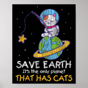 Poster Vintage Sauver la Terre qui a chat amusant Jour de