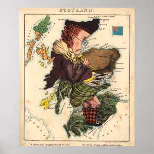 Poster Vintage Scotland Bagpiper Map (1868)