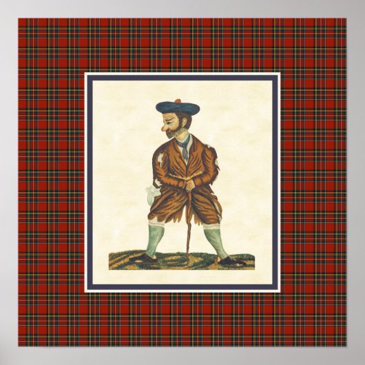 Poster Vintage Scottish Highlander Peelans Tartan Border (Devant)
