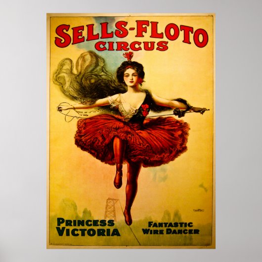 Poster Vintage Sells-Floto Circus Wire Walker (Devant)