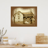 Poster vintage : Sepia Dessin Famille Agritouristi (Cuisine)