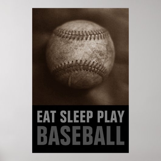 Poster Vintage Sepia Mange Sommeil Jouer Baseball (Devant)