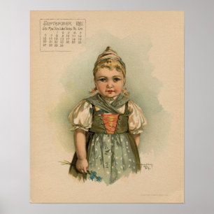 Poster Vintage September 1891 beautiful children drawing