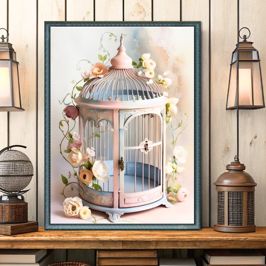 Poster Vintage Shabby Chic Birdcage Art Mur