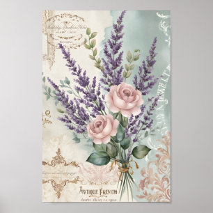 Poster Vintage Shabby Chic Découpage Rose Art