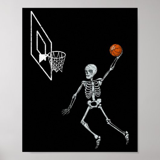 Poster Vintage Skeleton Sketll Player Dunking Hoop Hallow (Devant)