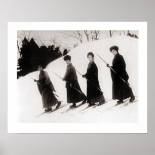 Poster Vintage ski image, Four Japanese ladies