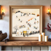 Poster Vintage Skiers Art, Winter Landscape Painting