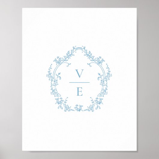 Poster Vintage Sky Blue Monogram Wedding Crest (Devant)