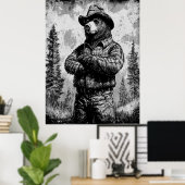 Poster Vintage Smokey l'ours noir et blanc (Bureau à domicile)