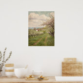 Poster Vintage Spring Blossom Orchard Cottage Art (Cuisine)