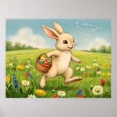 Poster Vintage Spring Meadow Easter Bunny  (Devant)