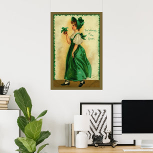 Poster Vintage St. Patrick's Day Lass en vert