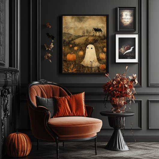 Poster Vintage Style Halloween Ghost Farmhouse Vibe 