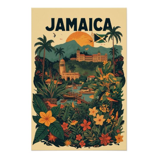 Poster Vintage Style Jamaica Travel Illustration (Devant)