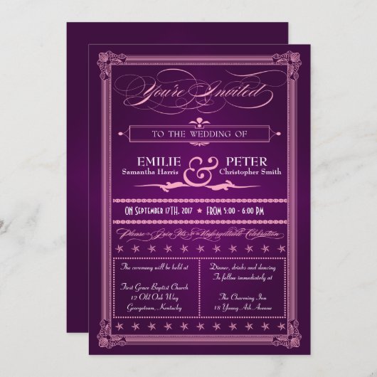 Poster vintage Style Violet Mariage Invitations (Devant / Derrière)