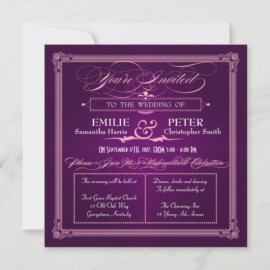 Poster vintage Style Violet Mariage Invitations (Devant)