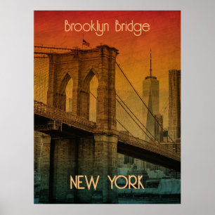 Poster Vintage Sunset Brooklyn Bridge New York