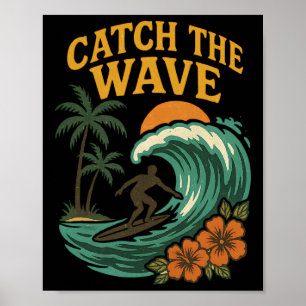 Poster Vintage Surf Attrape La Vague Vague Rétro Surfeur 