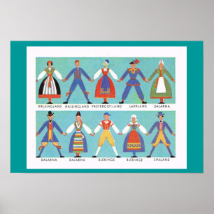 Poster Vintage Sweden,  Traditional regional costumes 1