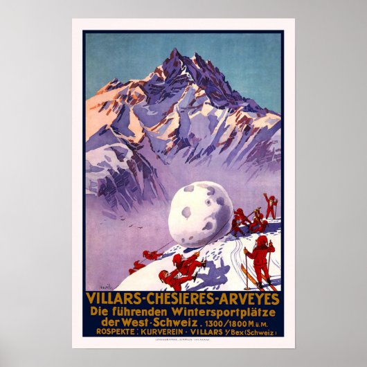 Poster Vintage Switzerland Travel Ski (Devant)