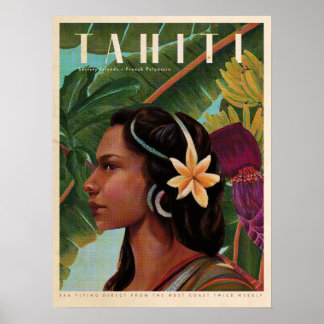 Poster Vintage Tahiti Island girl