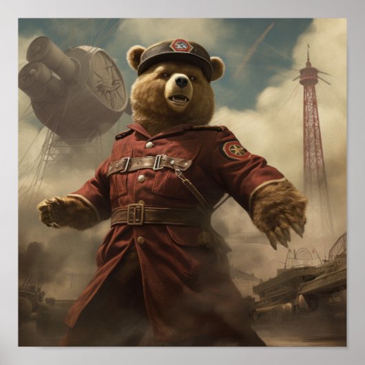 Poster vintage Tardis Bear Dieselpunk - 2ÈME GUERR (Devant)