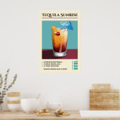 Poster Vintage Tequila Sunrise Cocktail Recipe Artwork (Cuisine)