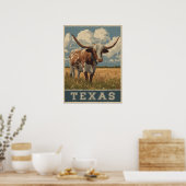 Poster Vintage Texas Longhorn Bull Retro Travel (Cuisine)