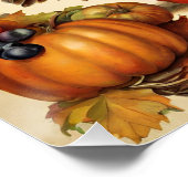 Poster Vintage Thanksgiving Turquie, fruits et Citrouille (Coin)