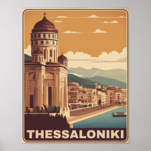 Poster Vintage Thessalonique ville Grèce vocation souveni