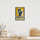 Poster Vintage Thinker Statue WPA Chicago Yellow Library (Cuisine)