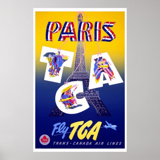 Poster Vintage Tour Eiffel Paris Air Travel Publicité (Devant)