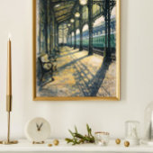 Poster vintage train station art classic railway station