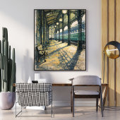 Poster vintage train station art classic railway station