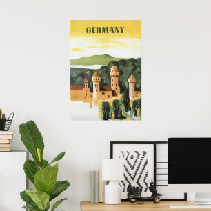 Poster Vintage Travel, German Castle, Bavaria Germany