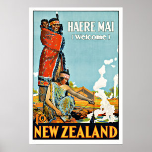 Poster Vintage Travel Haere Mai to New Zealand