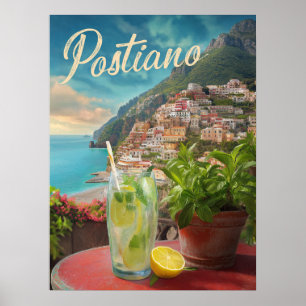 Poster Vintage Travel Positano Italie Scène rétro