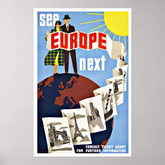 Poster Vintage Travel See Europe (Devant)