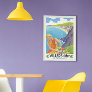 Poster Vintage Travel Villers sur Mer Normandy Beach