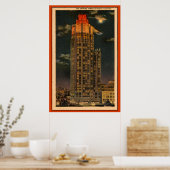 Poster Vintage Tribune Tower By Night Chicago (Cuisine)